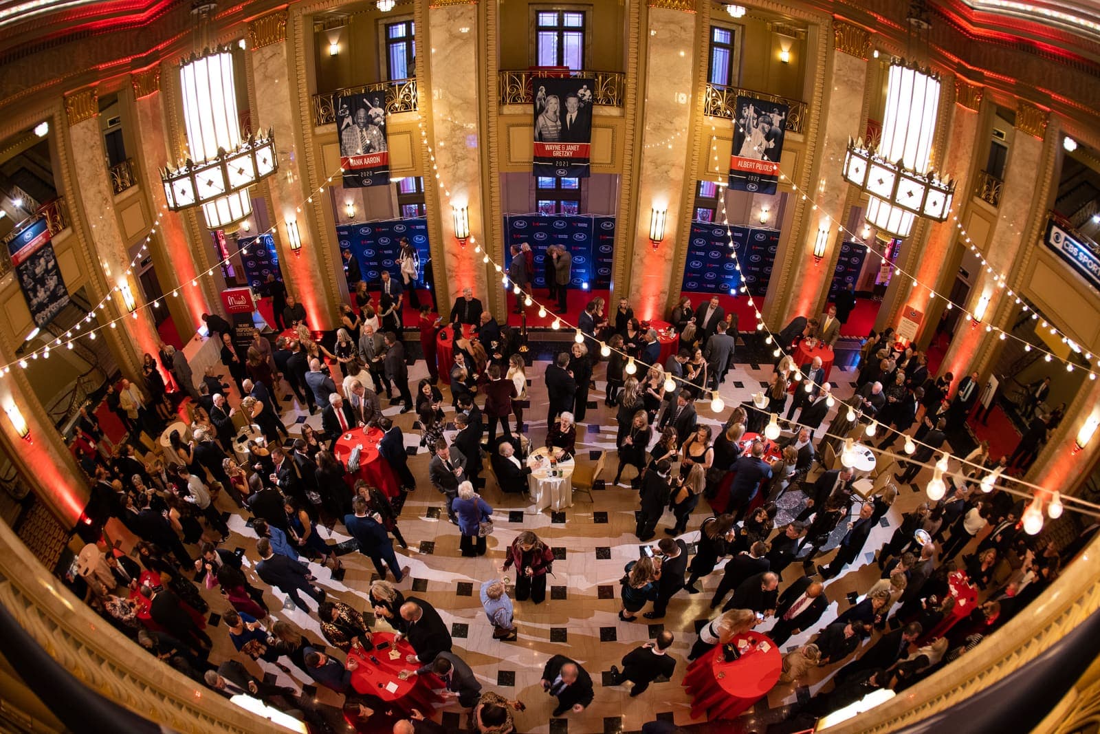 Overhead view of the Musial Awards gala reception at Stifel Theatre in St. Louis